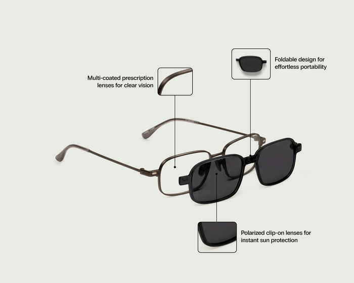 Gunmetal-Midnight Polarized::Viggo Eyeglasses pilot Black metal front diagonal