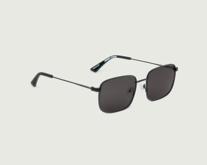 Charcoal Polarized::Vito Sunglasses rectangle black metal front diagonal