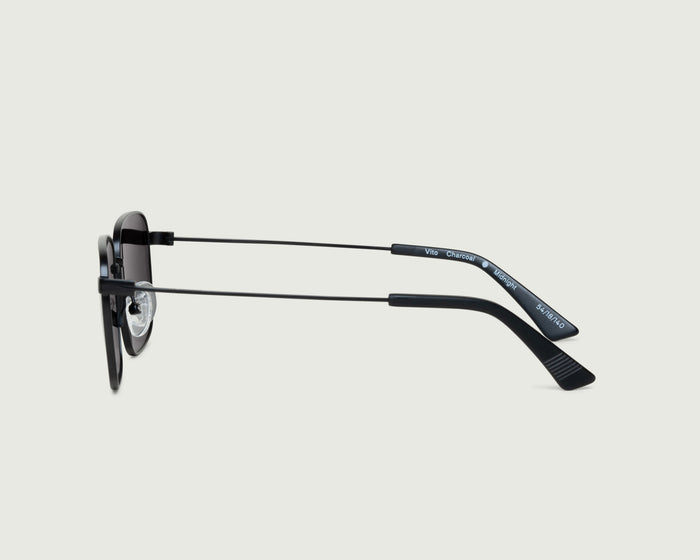 Charcoal Polarized::Vito Sunglasses rectangle black metal side