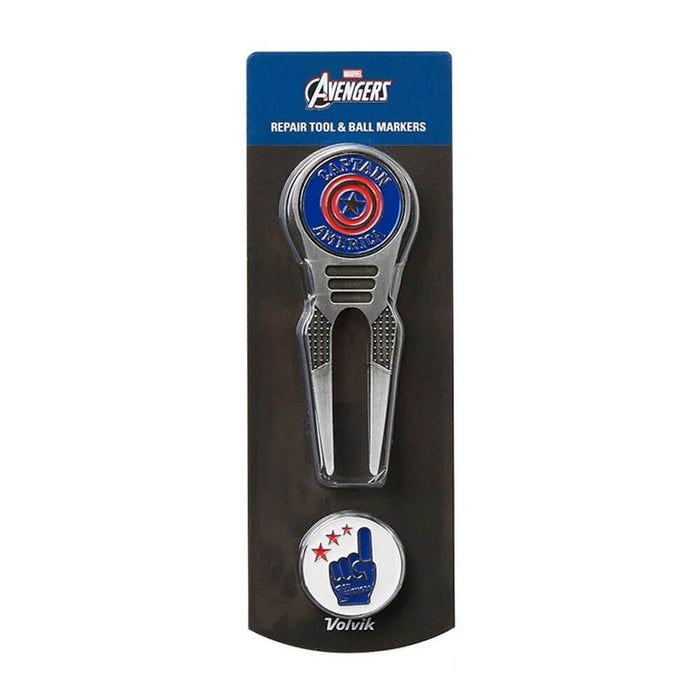 Volvik Marvel Divot Tool & 2 Ball Markers Set