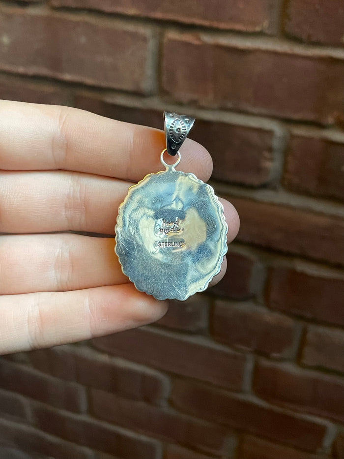 White Buffalo and Italian Coral Pendant | Sterling Silver 925 C765