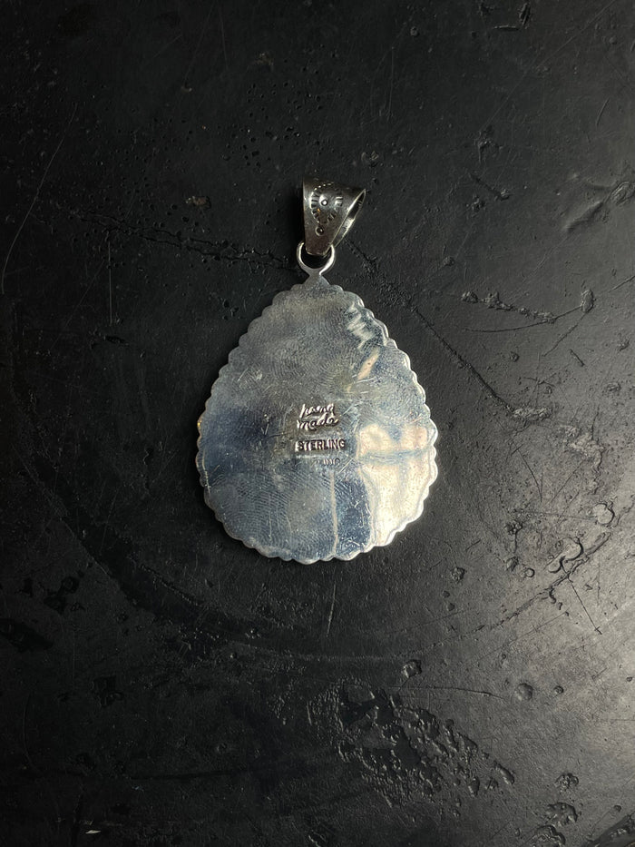 White Buffalo & Red Coral Teardrop Pendant | 925 Sterling Silver E267