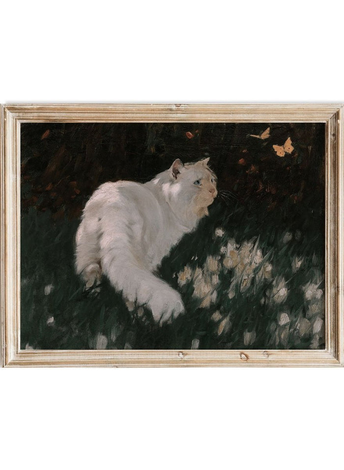 "White Cat and Butterflies" Art Print_Sugar & Canvas_Arthur Heyer