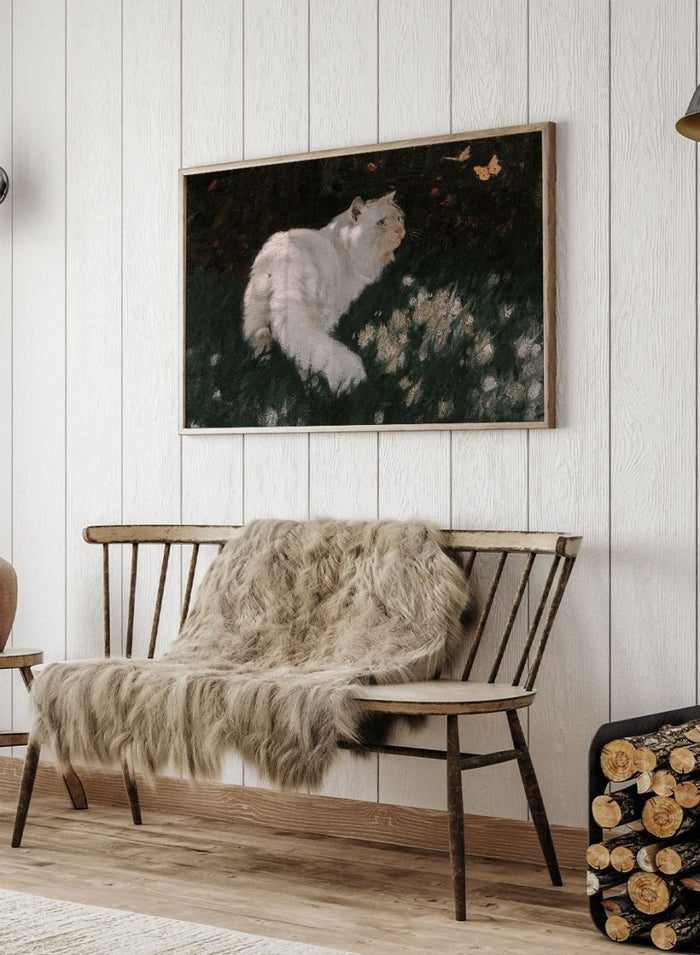 "White Cat and Butterflies" Art Print_Sugar & Canvas_Arthur Heyer