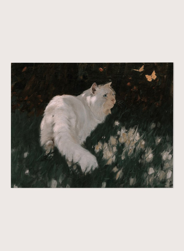 "White Cat and Butterflies" Art Print_Sugar & Canvas_Arthur Heyer