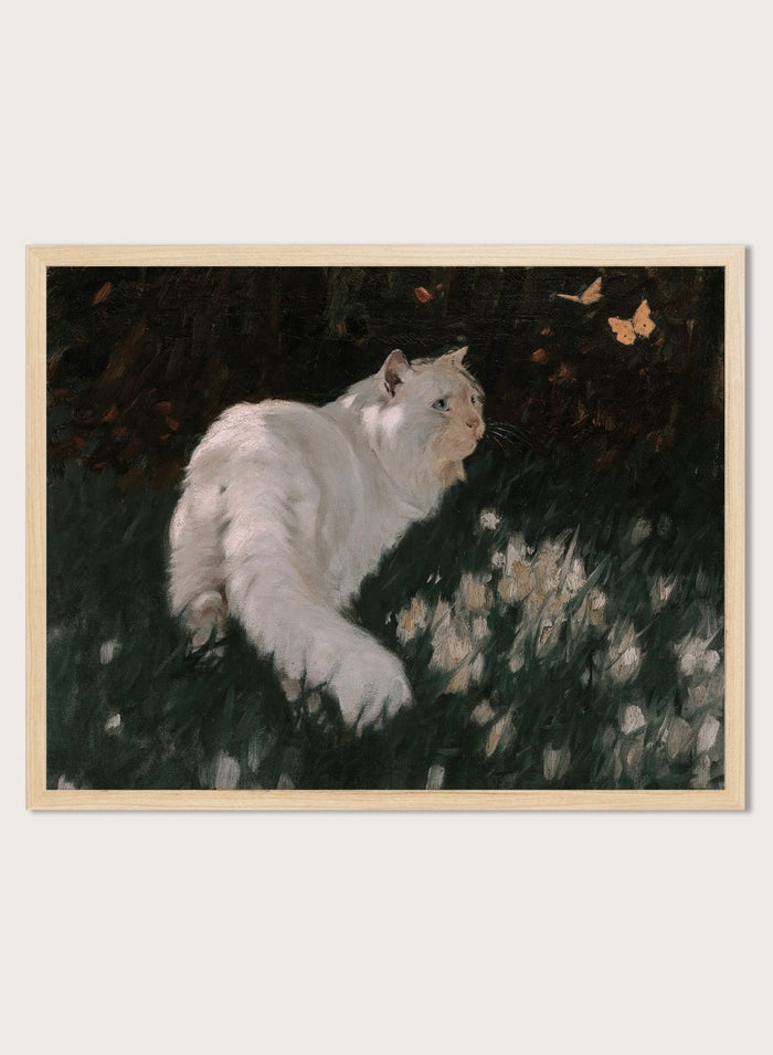 "White Cat and Butterflies" Art Print_Sugar & Canvas_Arthur Heyer