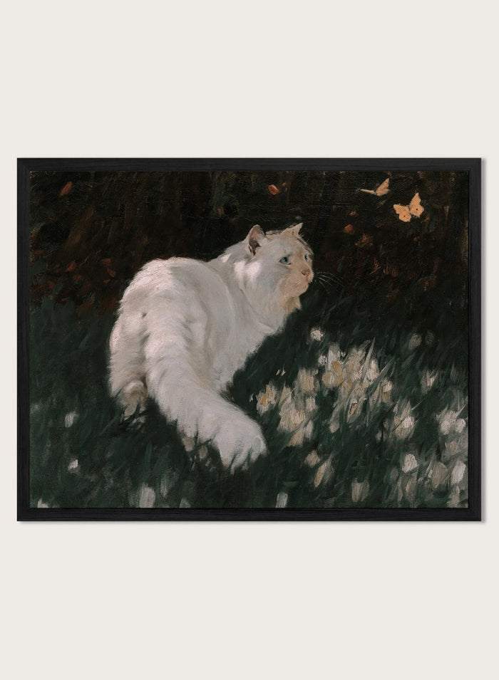 "White Cat and Butterflies" Art Print_Sugar & Canvas_Arthur Heyer