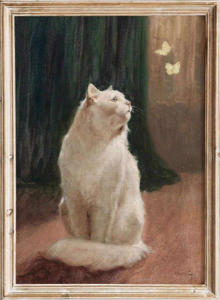 "White Cat with Two Butterflies" Art Print_Sugar & Canvas_Arthur Heyer