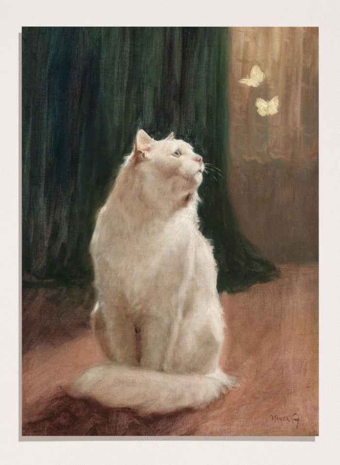 "White Cat with Two Butterflies" Art Print_Sugar & Canvas_Arthur Heyer