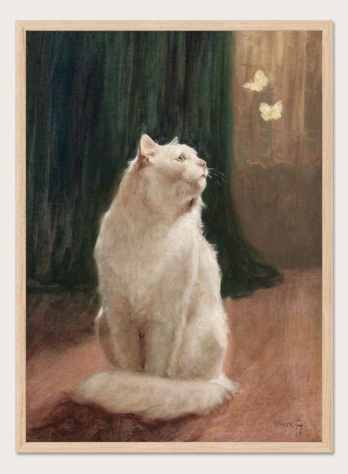 "White Cat with Two Butterflies" Art Print_Sugar & Canvas_Arthur Heyer