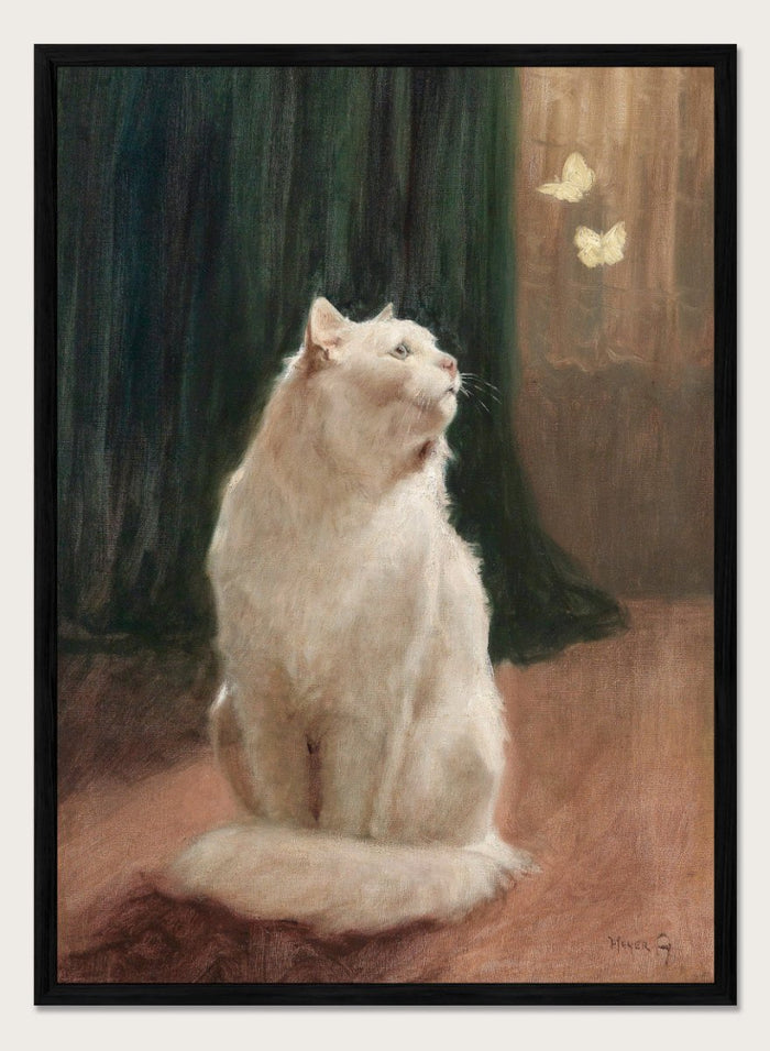 "White Cat with Two Butterflies" Art Print_Sugar & Canvas_Arthur Heyer