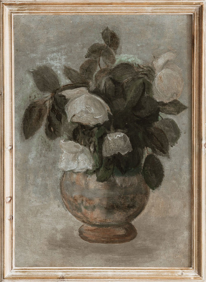 This Tadeusz Makowski fine art print, White Roses, features soft white blooms, muted green leaves, and a calm vintage still life floral painting poster.