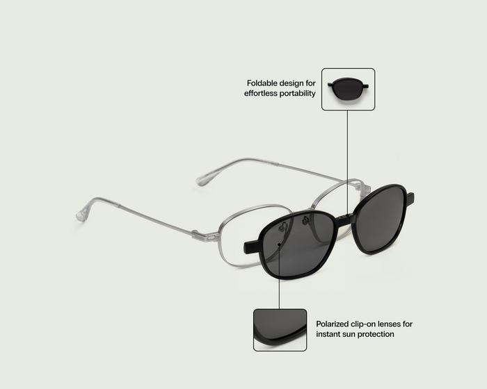 Midnight Polarized::Willa Clip-Ons pilot Black metal front diagonal